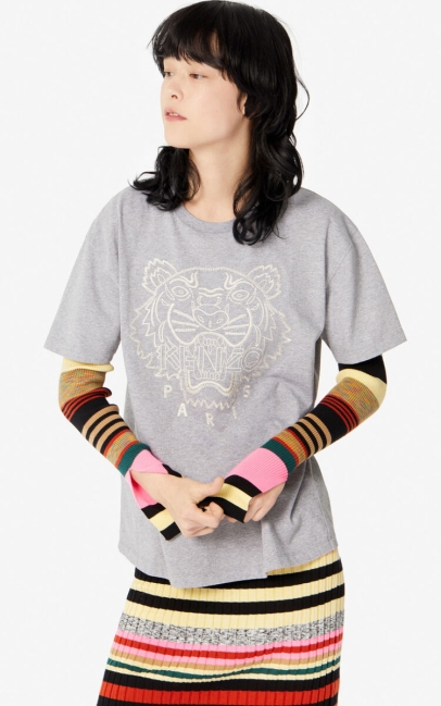 Kenzo Women Capsule Expedition' Tiger T-shirt Pearl Grey